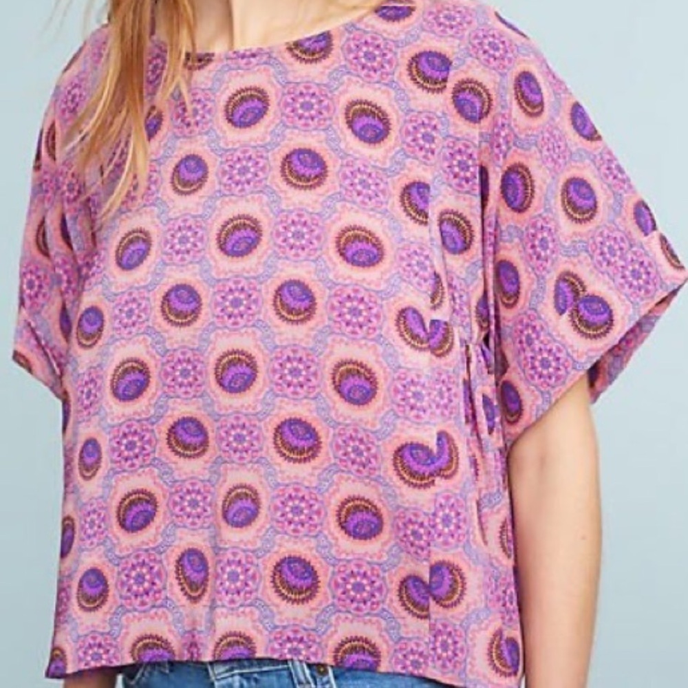 Anthropologie Maeve Milla Purple Swing Top Boho Circle Medallion Print Size XS